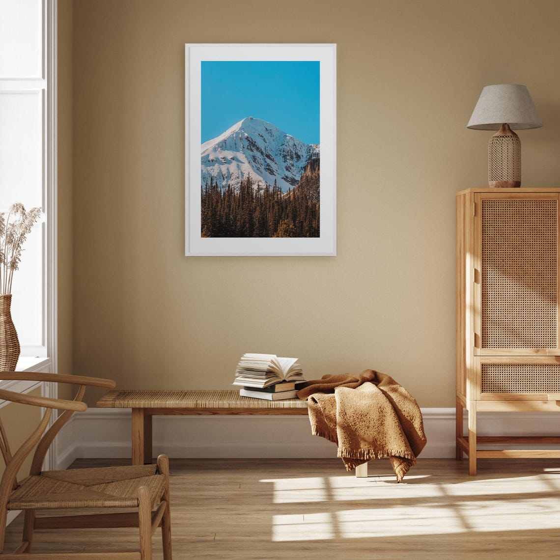 Snow Capped Mountain Peak Pine Forest Blue Sky Photo Art Print - Image 3