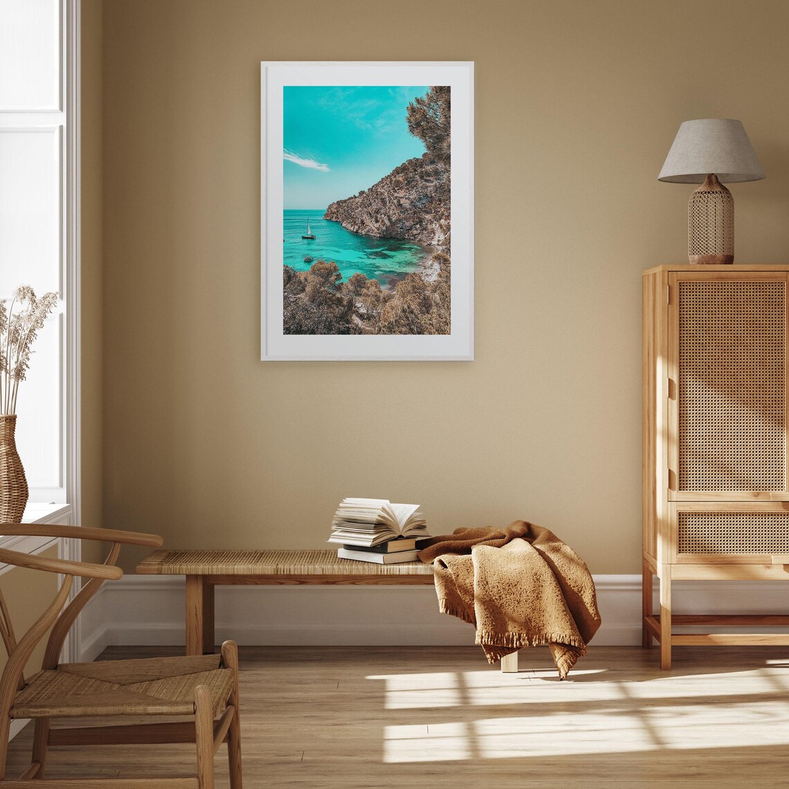 Mallorca Turquoise Bay Sailboats Rocky Cove Coastline Poster - Image 3