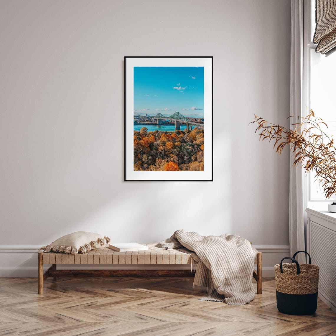 Montreal Steel Bridge Autumn Colors River View Canada Poster - Image 2