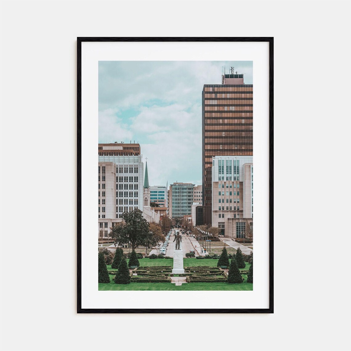Baton Rouge Downtown Plaza With Statue And Church Spire Photo Poster