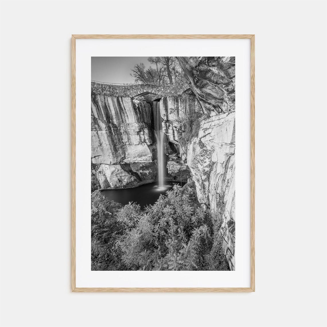 Georgia Black And White Waterfall Under Stone Arch Bridge Poster