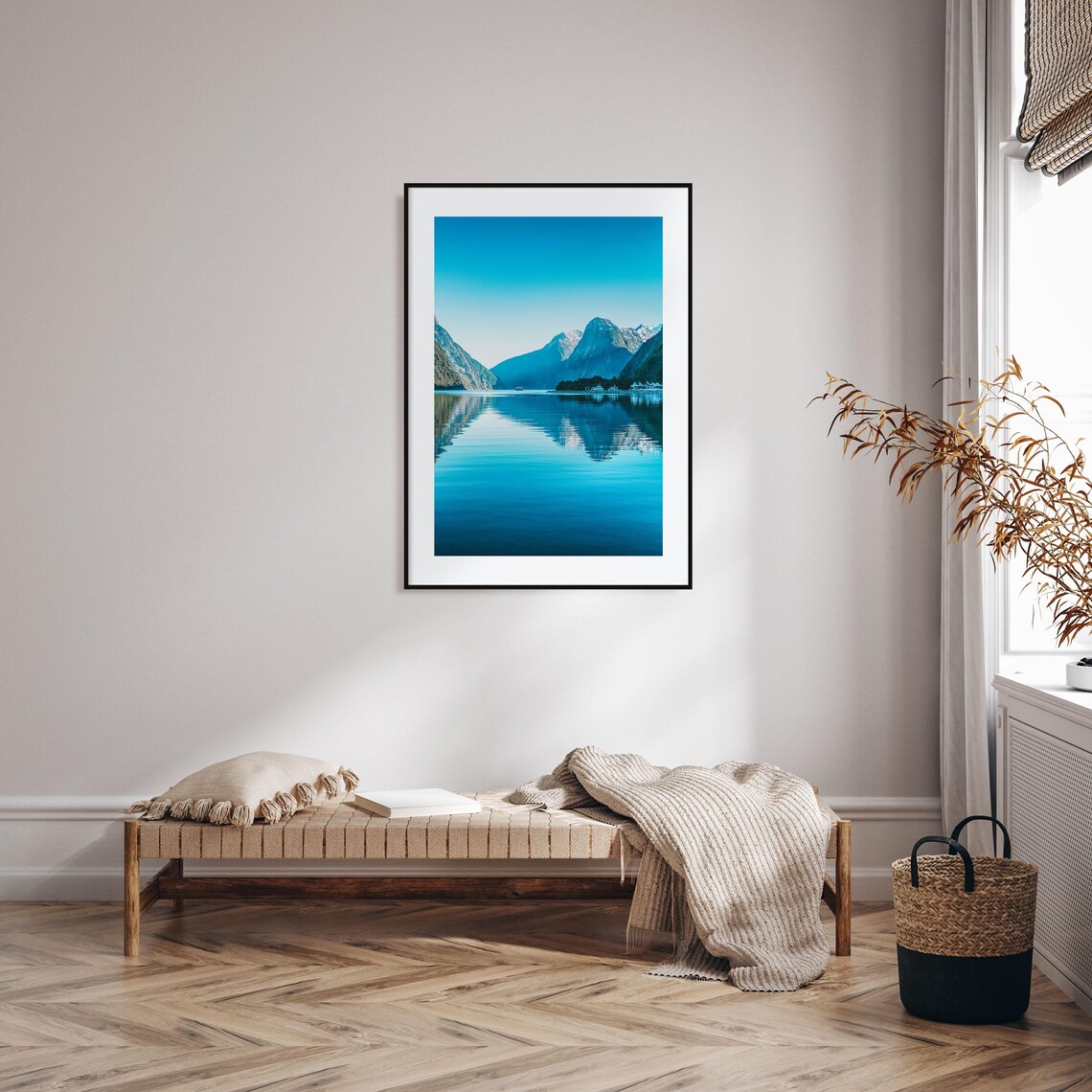 Milford Sound Mirror Like Water with Mitre Peak New Zealand Poster - Image 2