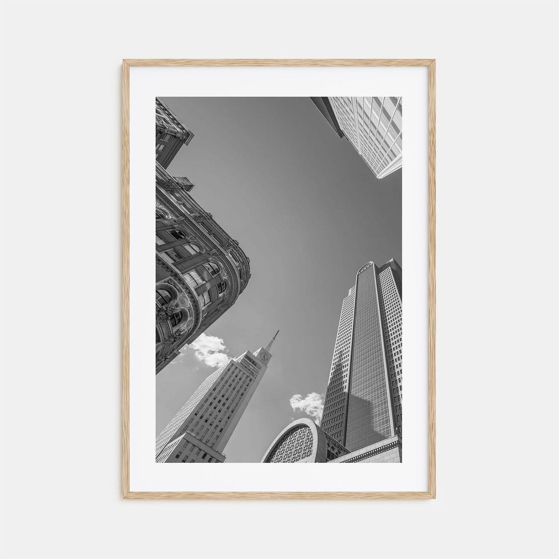 Dallas No 2 Black And White Looking Up At Skyscrapers Poster