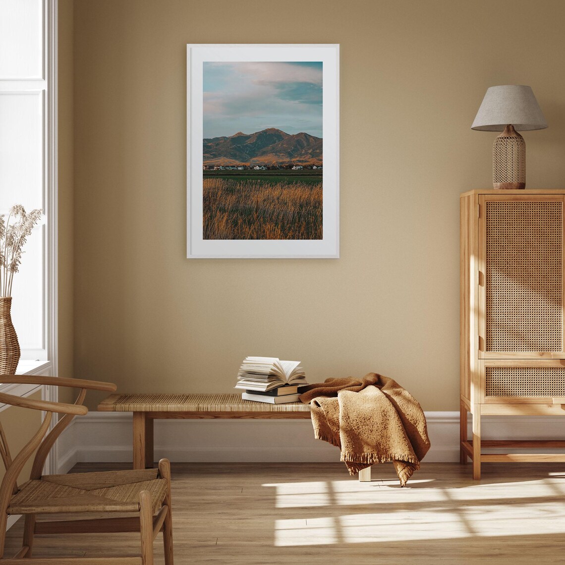 Bozeman Montana Golden Wheat Field With Mountains at Sunset Poster - Image 2
