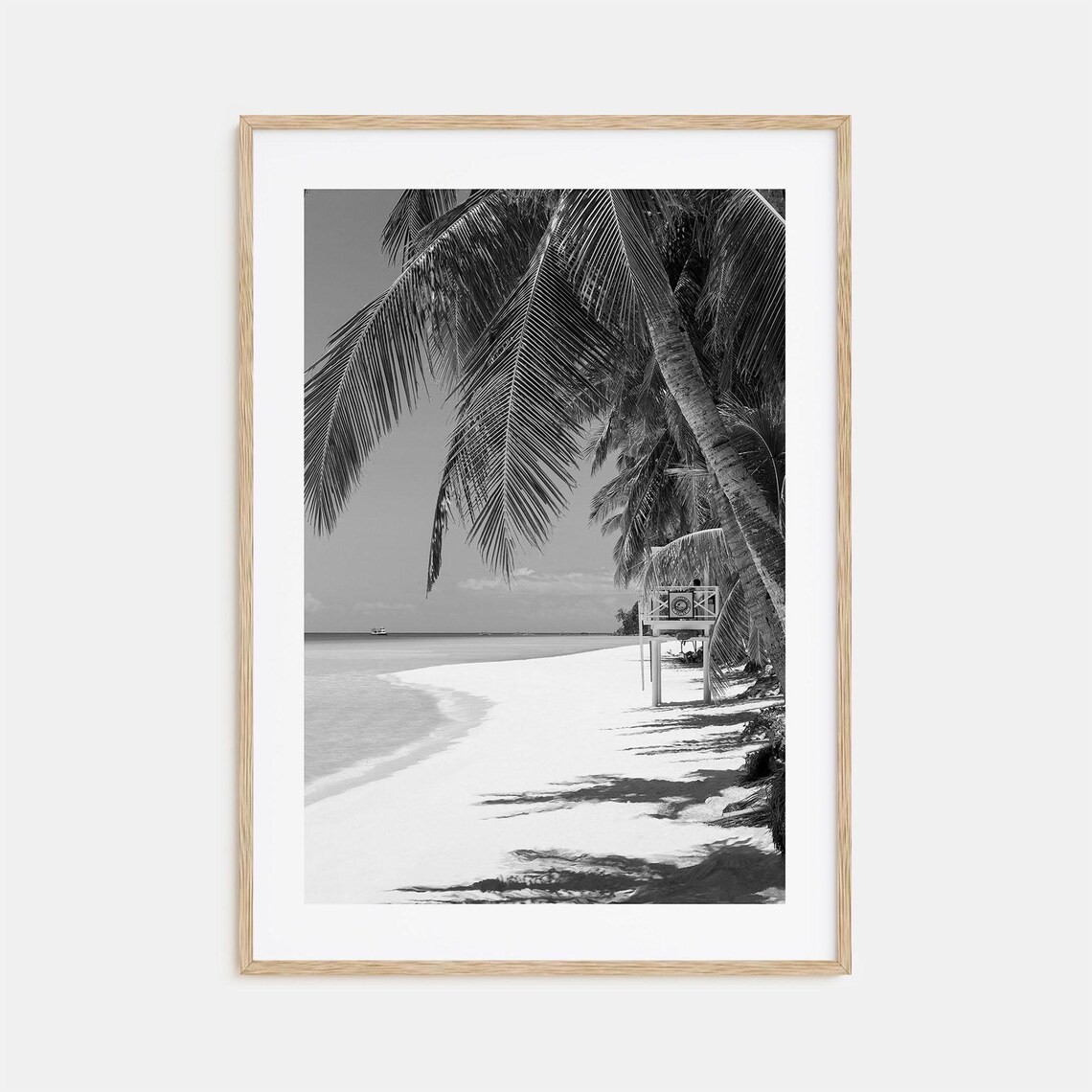 Boracay Palm Beach White Sand Shoreline Black and White Photo Poster