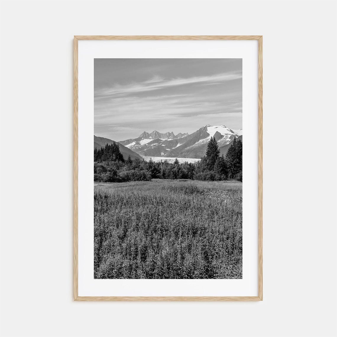 Alpine Meadow Glacier And Snow Capped Peaks Black White Poster