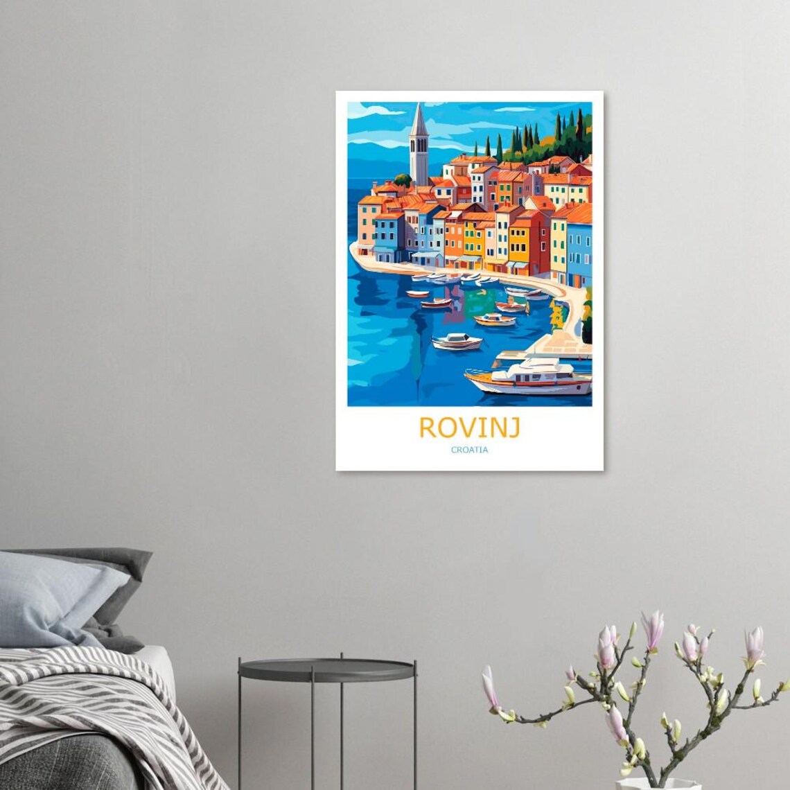 Rovinj Old Town Harbor Boats and Bell Tower Croatia Travel Poster - Image 3