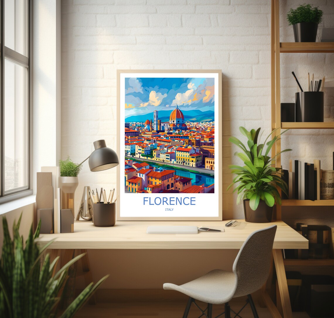 Florence Italy Travel Poster With The Duomo And Arno River Skyline - Image 3