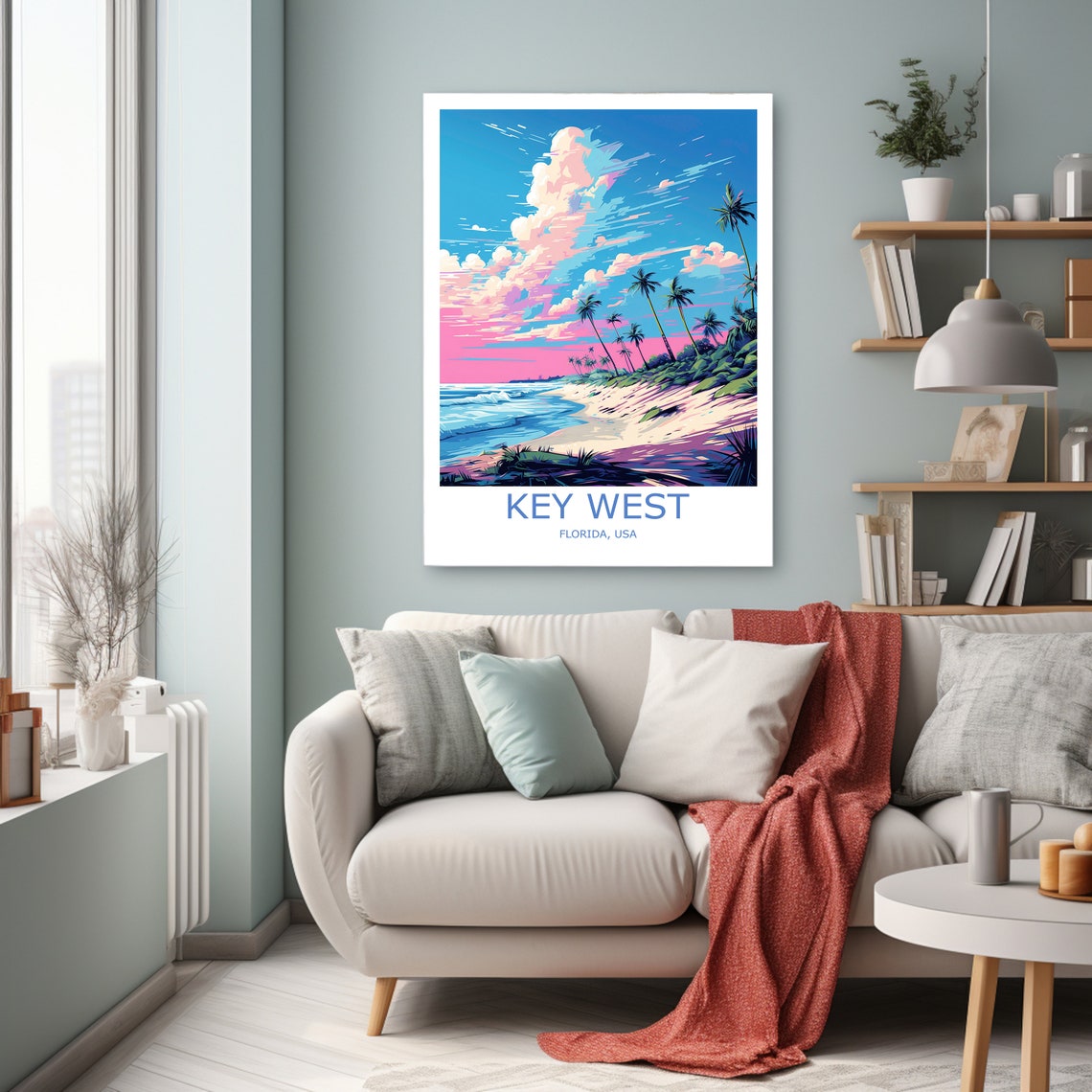 Key West Sunset Beach Palm Trees Pink Sky Florida Travel Poster - Image 2