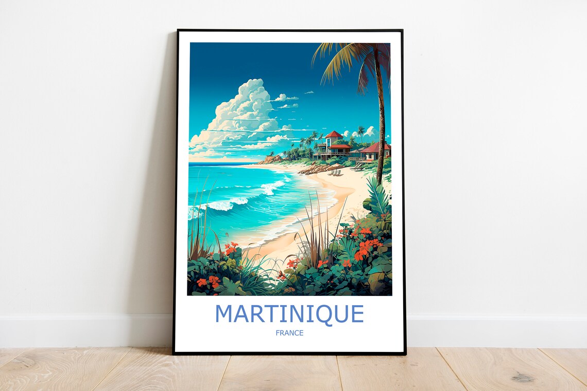 Martinique Tropical Beach Palm Trees Caribbean Travel Poster