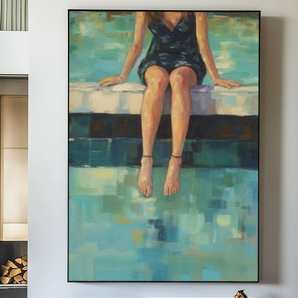 Woman By Pool Dangling Feet Turquoise Water Abstract Oil Painting Poster - Image 4
