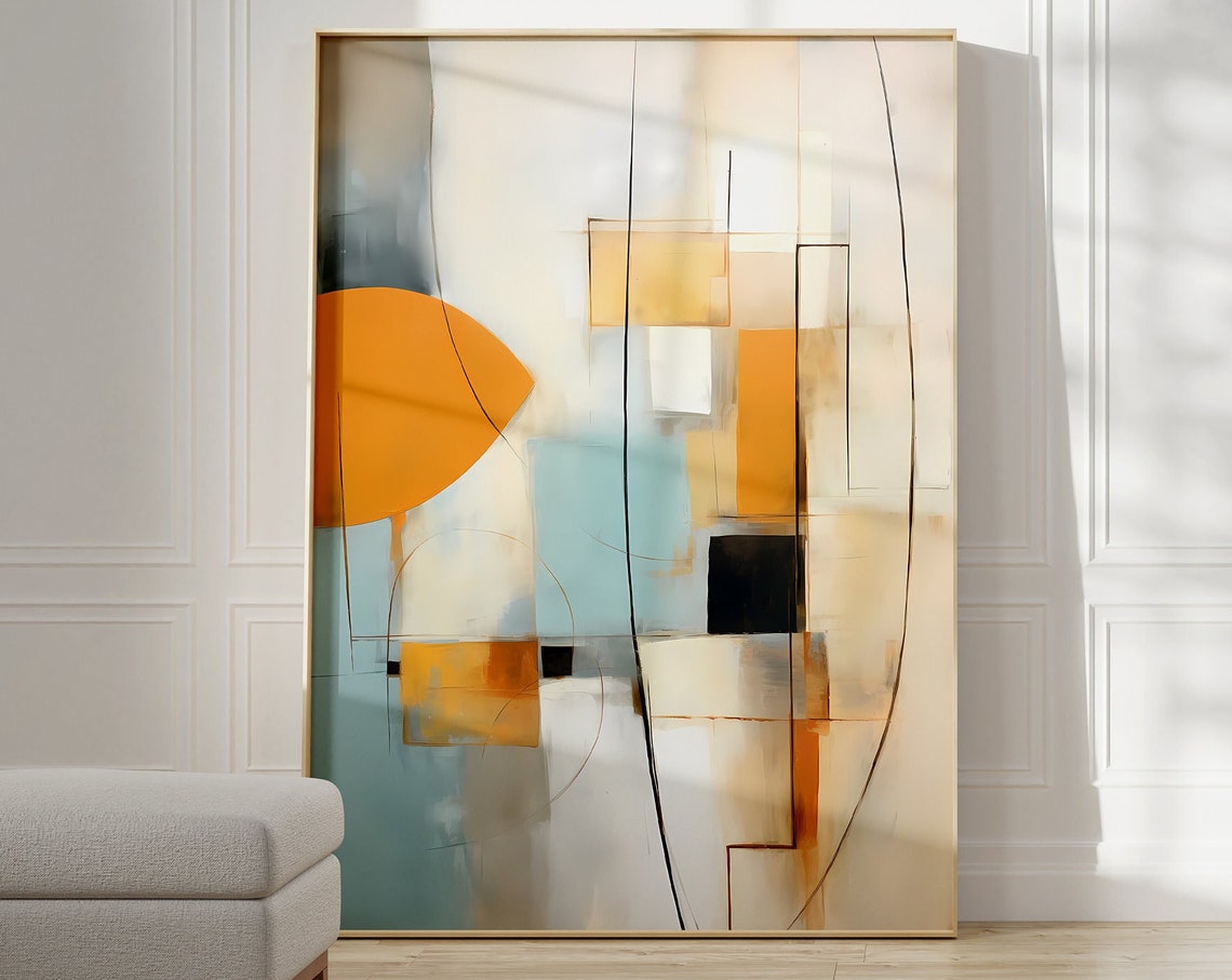 Modern Geometric Abstract Orange Half Circle Soft Rectangles Poster