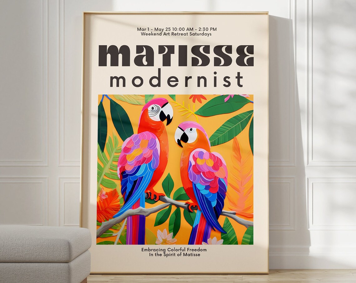 Matisse Modernist Colorful Parrots Tropical Fauvist Art Poster