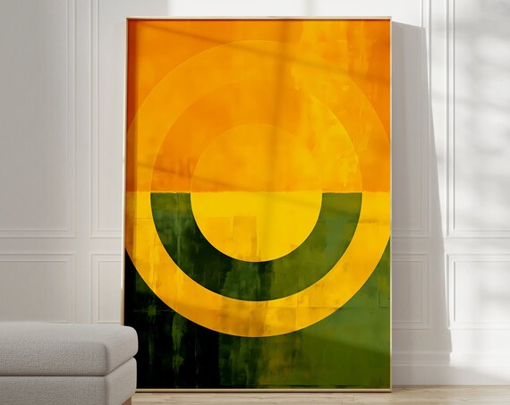 Sun Over Green Field Abstract Circular Color Field Style Poster