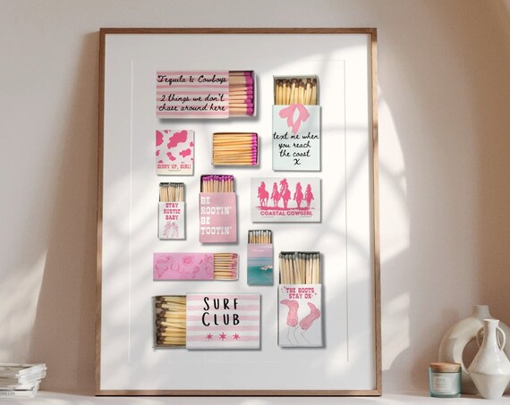 Pink Coastal Cowgirl Vintage Matchbox Collage Matches Decor Poster