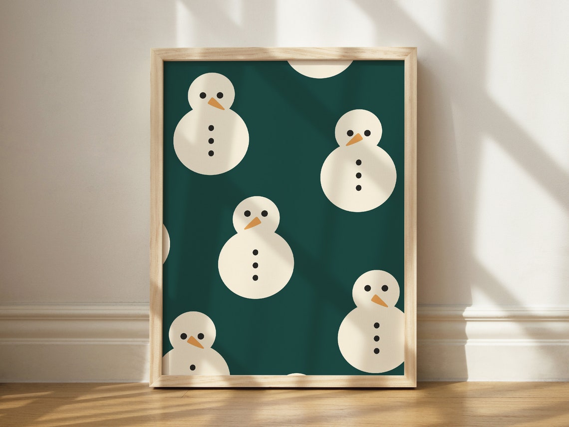 Cute Snowman Pattern Dark Green Christmas Winter Holiday Poster