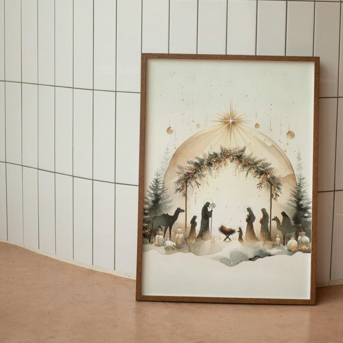 Christmas Nativity Scene Watercolor Holy Family Star Holiday Art Poster - Image 3