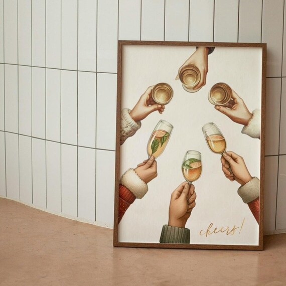 Christmas Cheers Holiday Cocktail Toast Celebration Bar Print