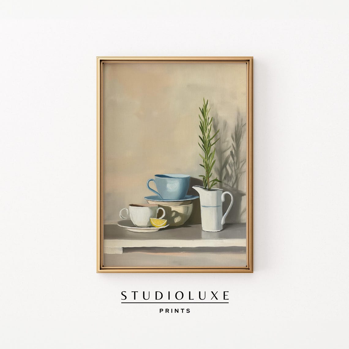 Vintage Kitchen Still Life With Cups Lemon And Rosemary Poster