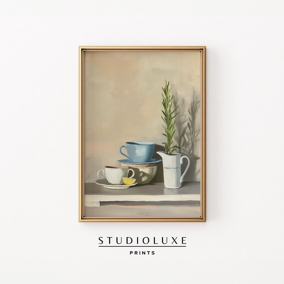 Vintage Kitchen Still Life With Cups Lemon And Rosemary Poster