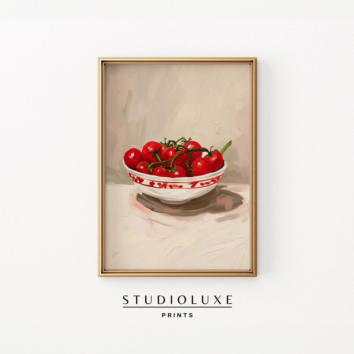 Cherry Tomatoes on the Vine in Patterned Bowl Still Life Poster