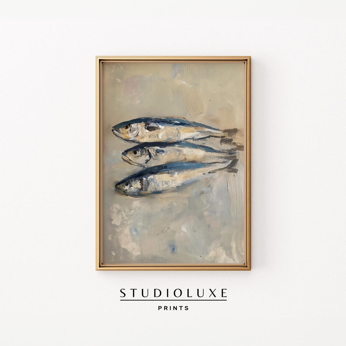 Three Sardines Oil Painting Minimalist Coastal Kitchen Art Poster