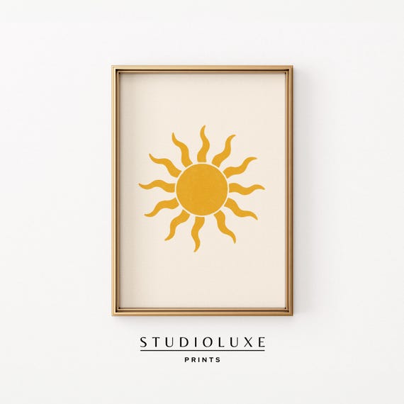 Golden Sun Wall Art Minimalist Sunshine Print Warm Boho For Dorm Kitchen Or Entryway