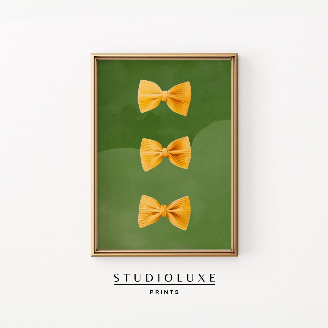 Trio of Farfalle Bow-Tie Pasta Shapes on Green Kitchen Decor Poster