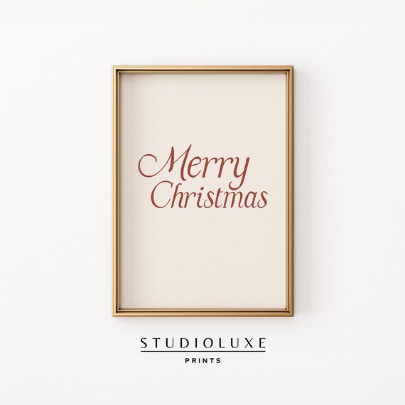 Merry Christmas Script Typography Elegant Red Holiday Greeting Wall Art