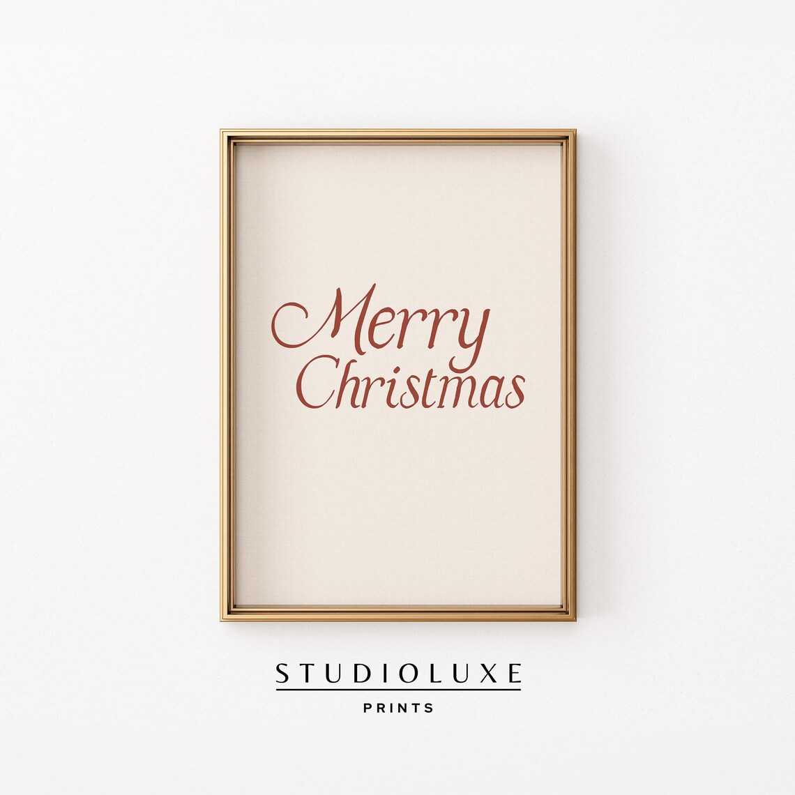 Merry Christmas Script Typography Elegant Red Holiday Greeting Wall Art