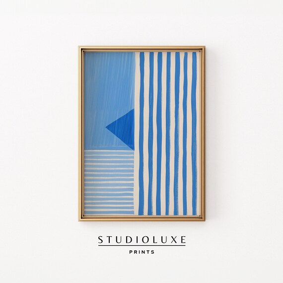 Blue Abstract Nautical Flag Poster Striped Minimalist Coastal Design