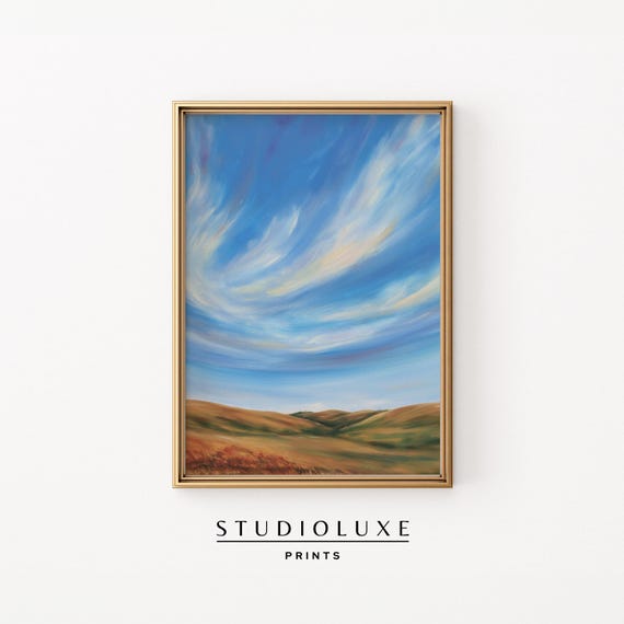 Moody Fall Sky Autumn Landscape Art Rustic Countryside Wall Decor Earthy Scenic Painting Print 61
