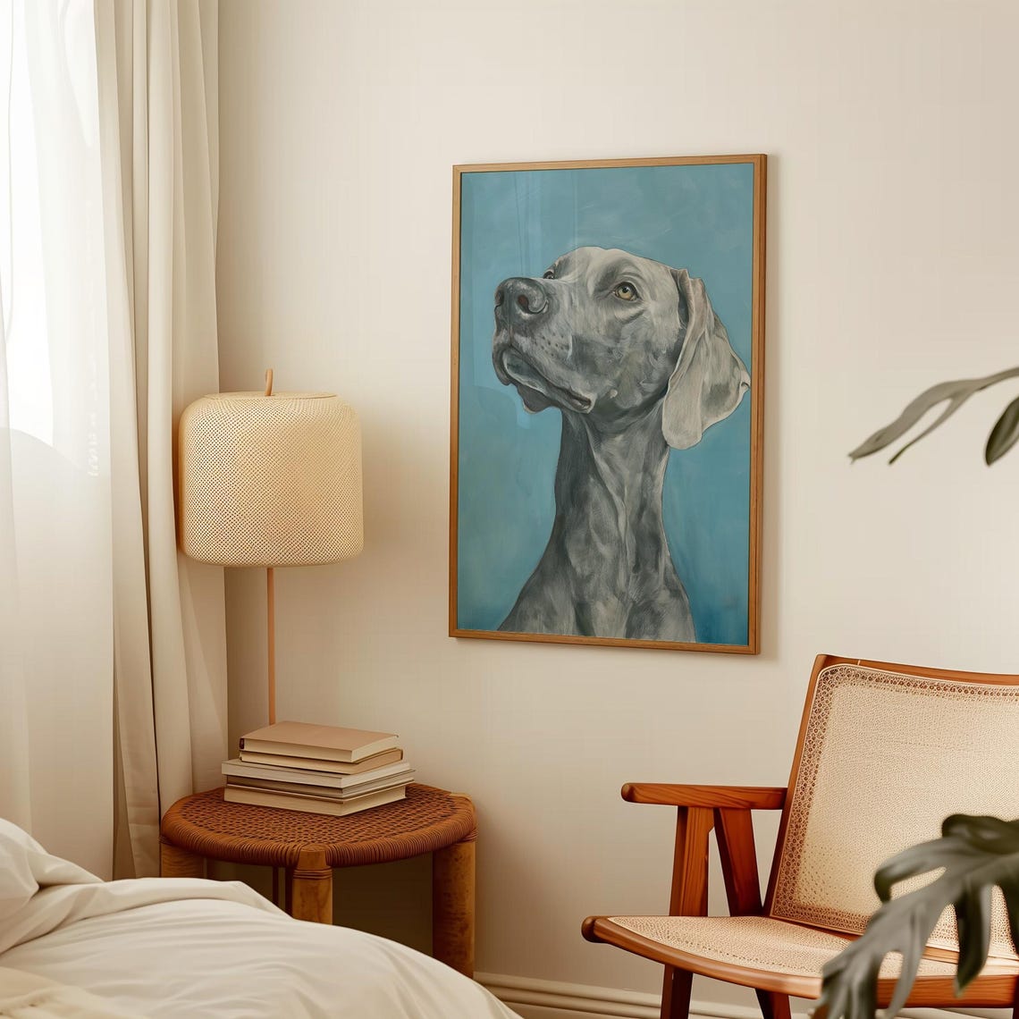 Weimaraner Dog Portrait On Teal Background Fine Art Dog Lover Wall Art