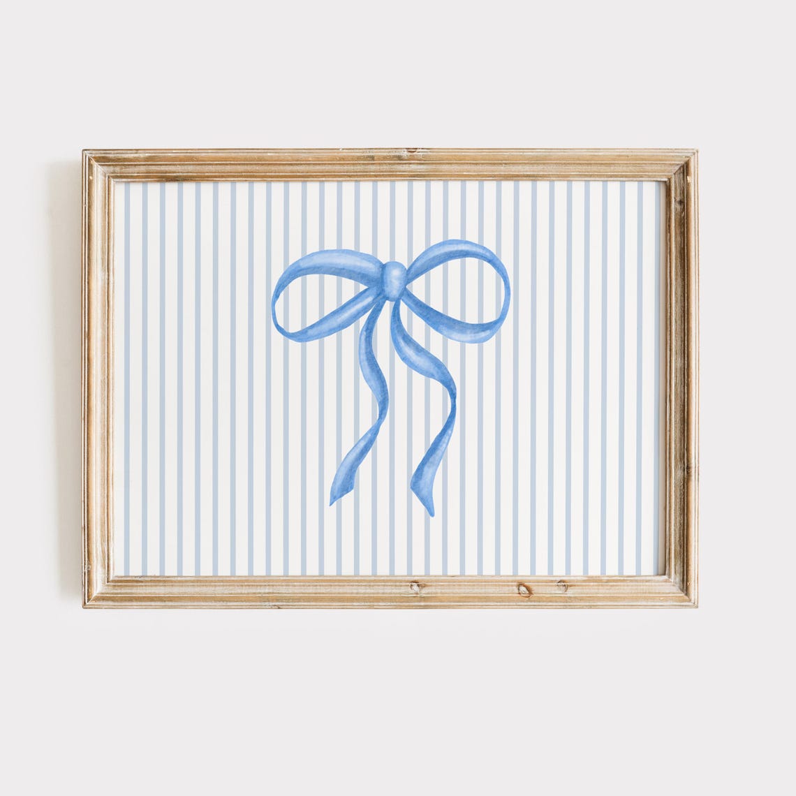 Charming Blue Bow on Pale Blue Stripes Horizontal Coquette Poster