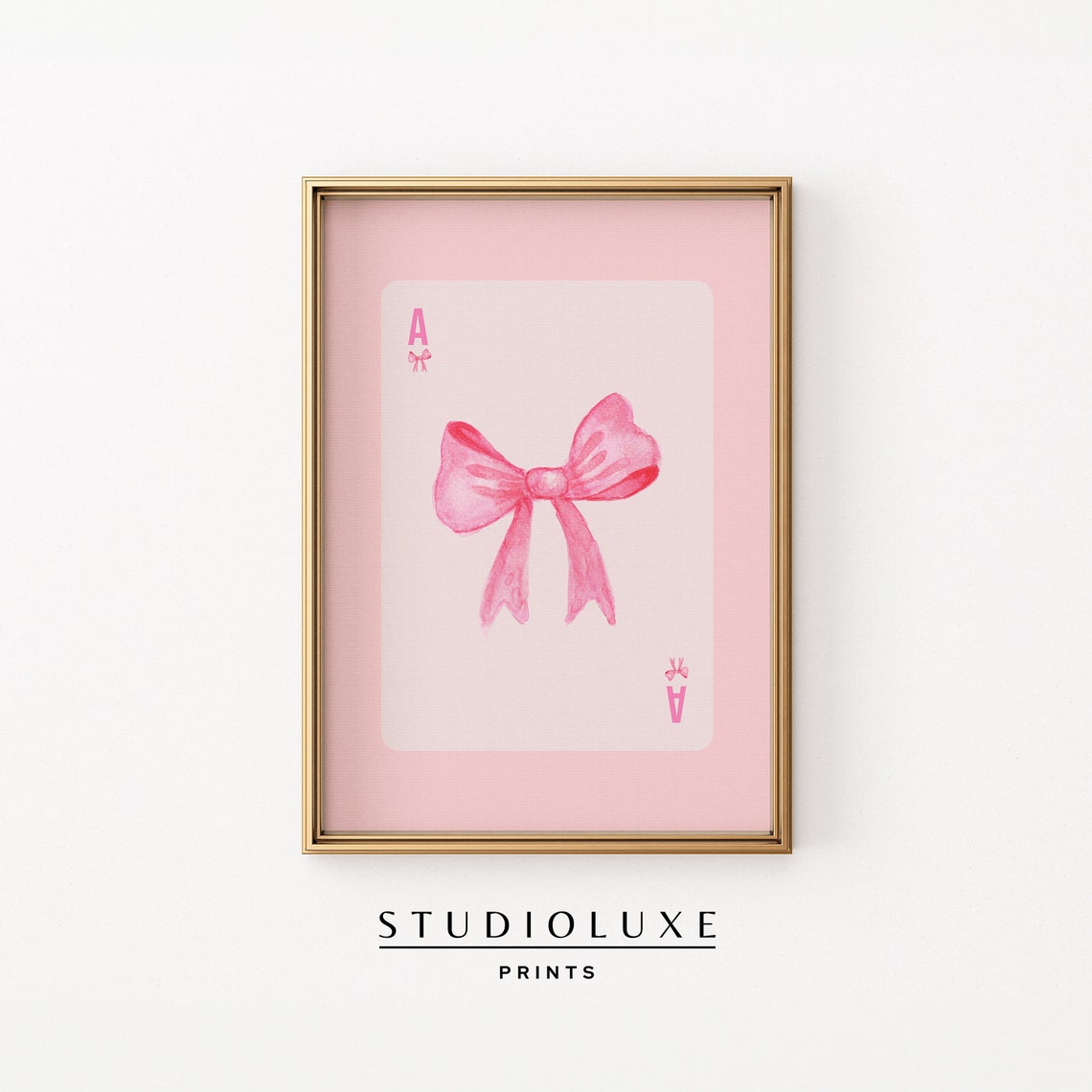 Ace of Hearts Playing Card With a Pink Bow Coquette Game Room Poster