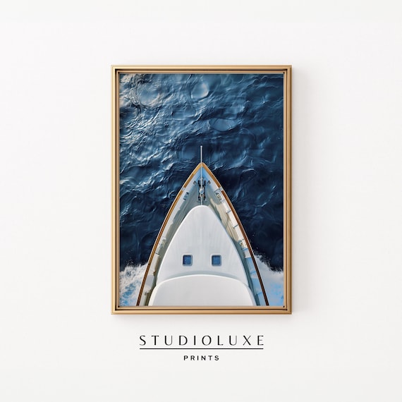Aerial Photo of Luxury Yacht Bow Sailing Deep Blue Ocean Poster