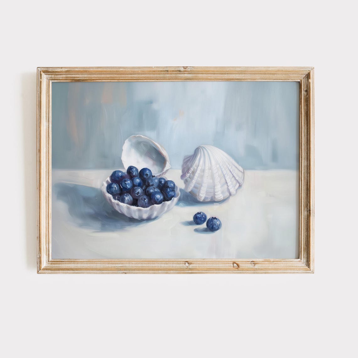 Blueberries In Seashell Coastal Still Life Blue Gray Tones Art Poster