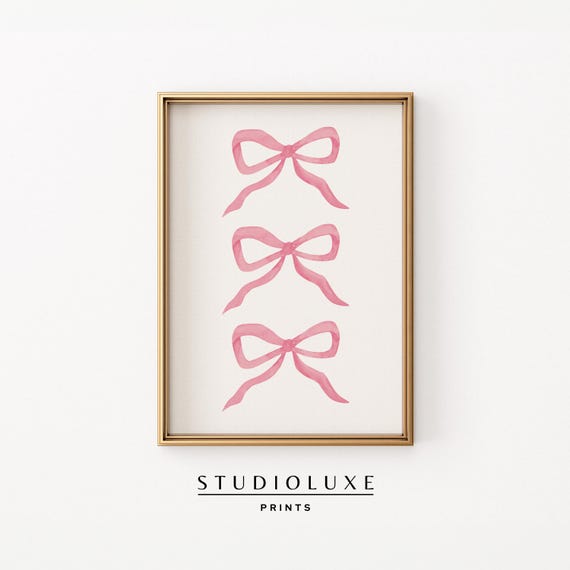 Pink Bow Wall Art Coquette Room Decor Preppy Trendy Apartment Coastal Granddaughter Cute Nursery