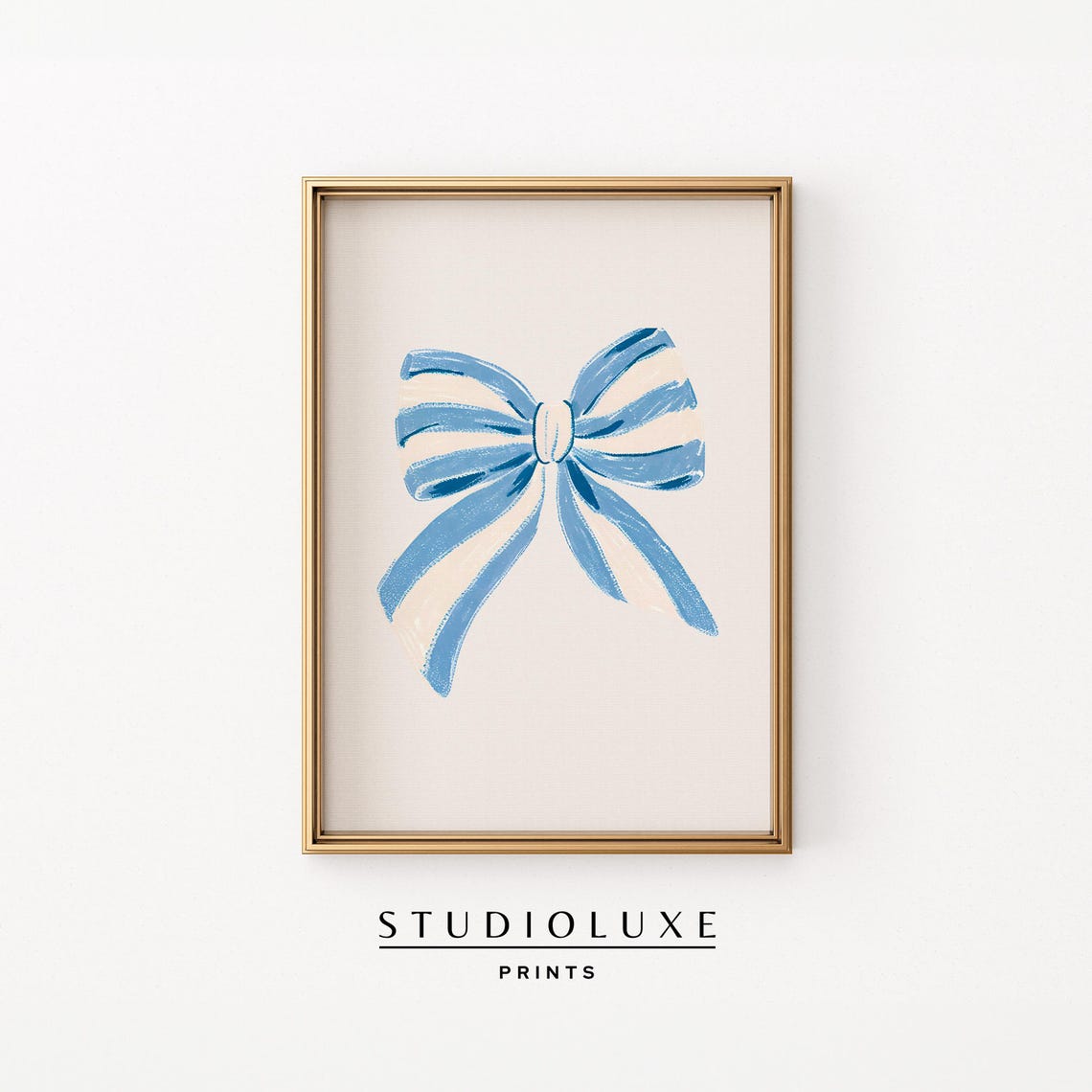 Blue Striped Bow on Cream Background Preppy Coquette Room Poster