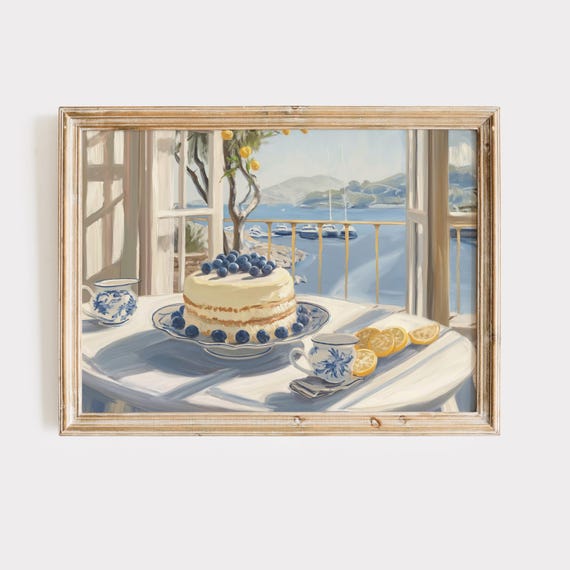 Lemon Cake Painting Coastal Wall Art Granddaughter Prints Airbnb Decor Trendy Kitchen Food