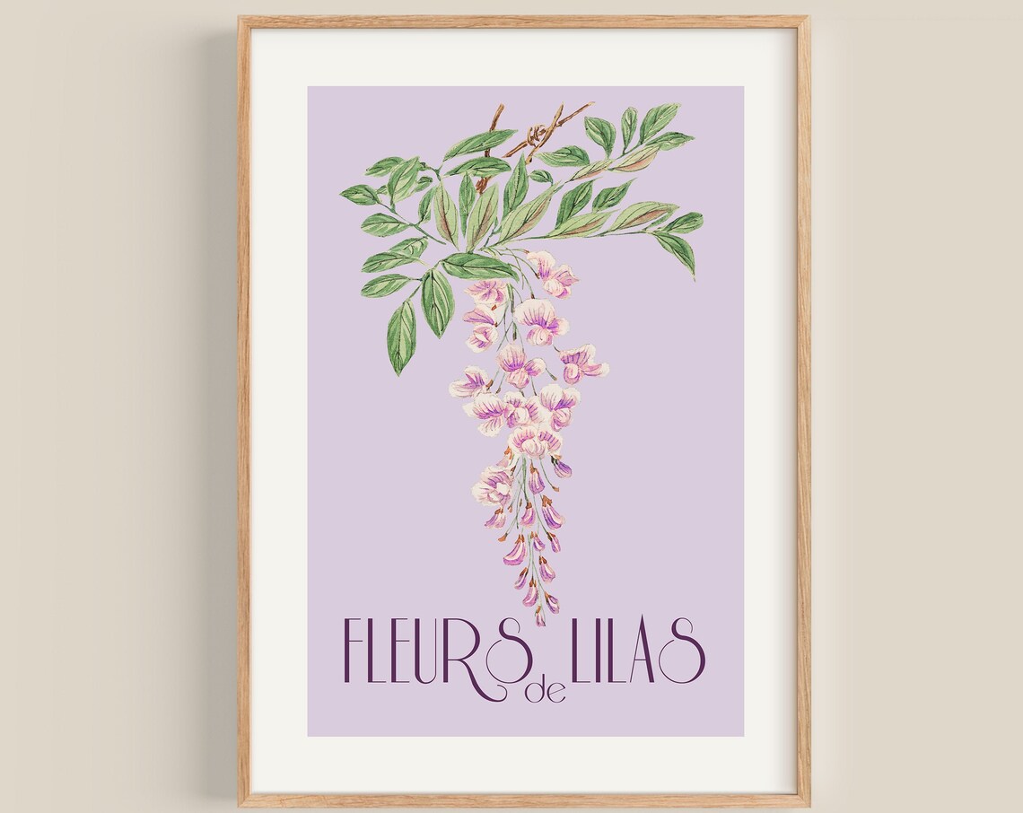 Fleurs De Lilas Purple Lilac Blossoms French Botanical Art Poster