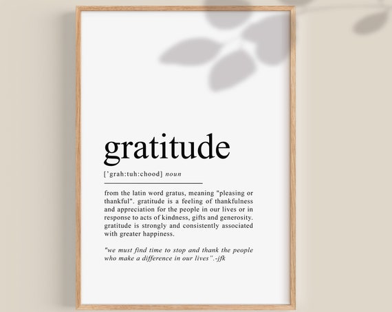 Gratitude Definition Typography Quote Art Print
