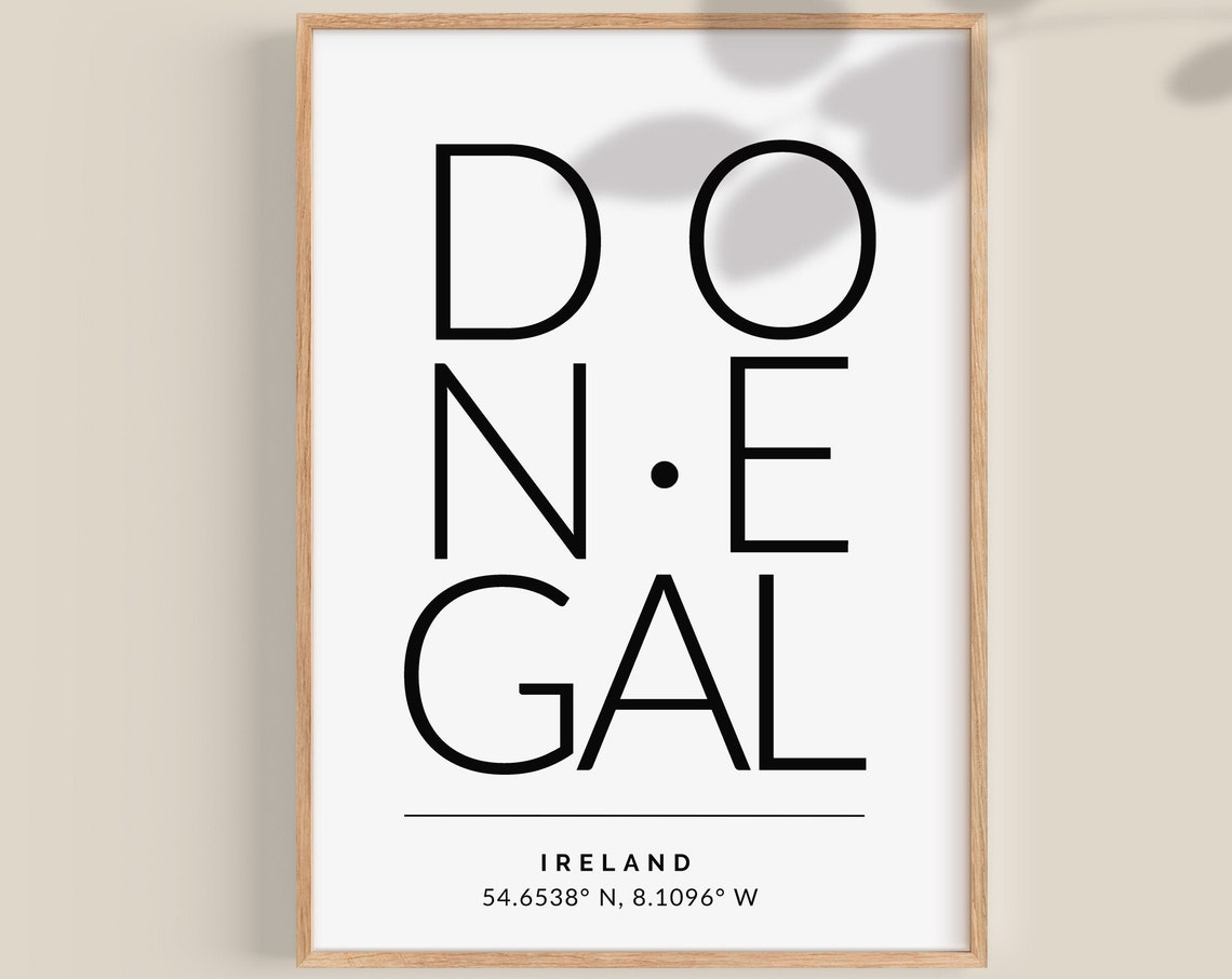 Donegal Ireland GPS Coordinates Minimalist Typography Wall Print