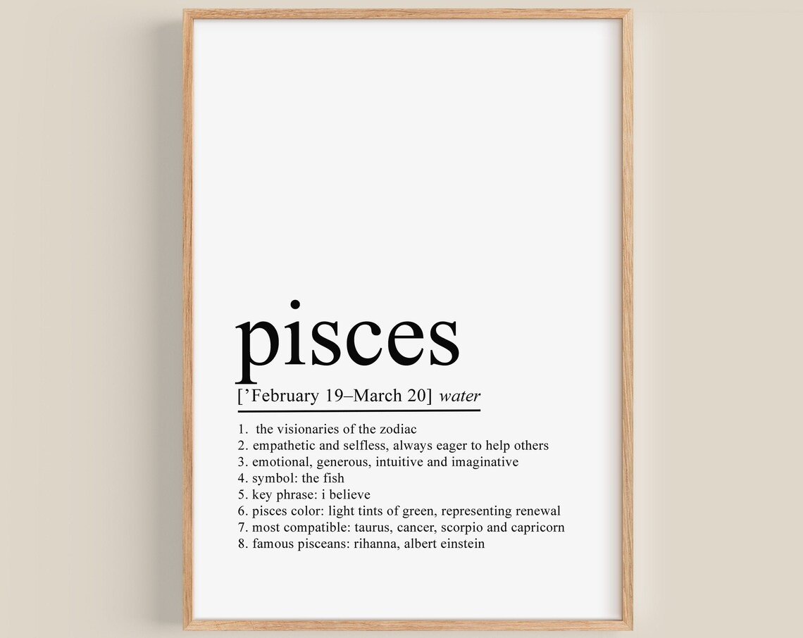 Pisces Definition Print, Zodiac Sign Art Print