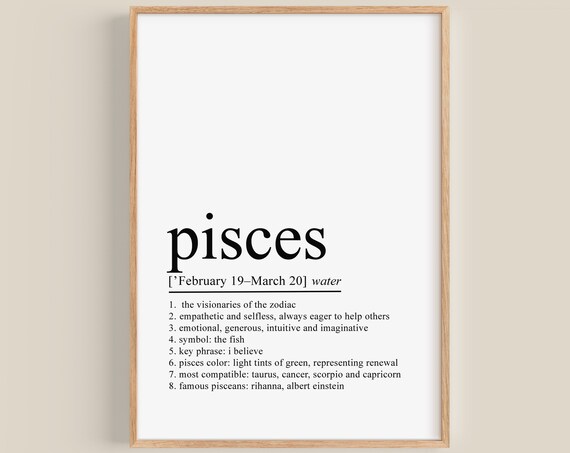 Pisces Definition Print, Zodiac Sign Art Print