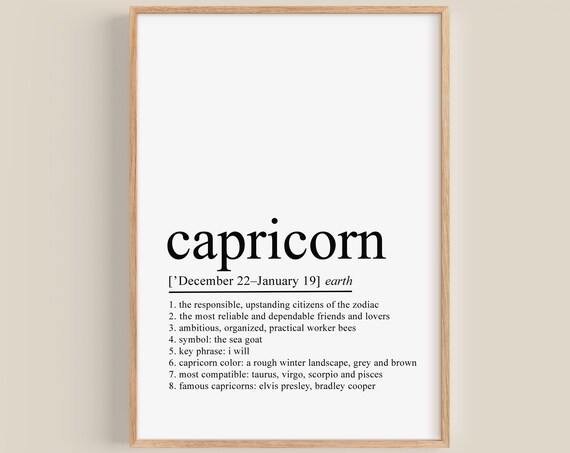 Capricorn Definition Print, Zodiac Gifts Decor