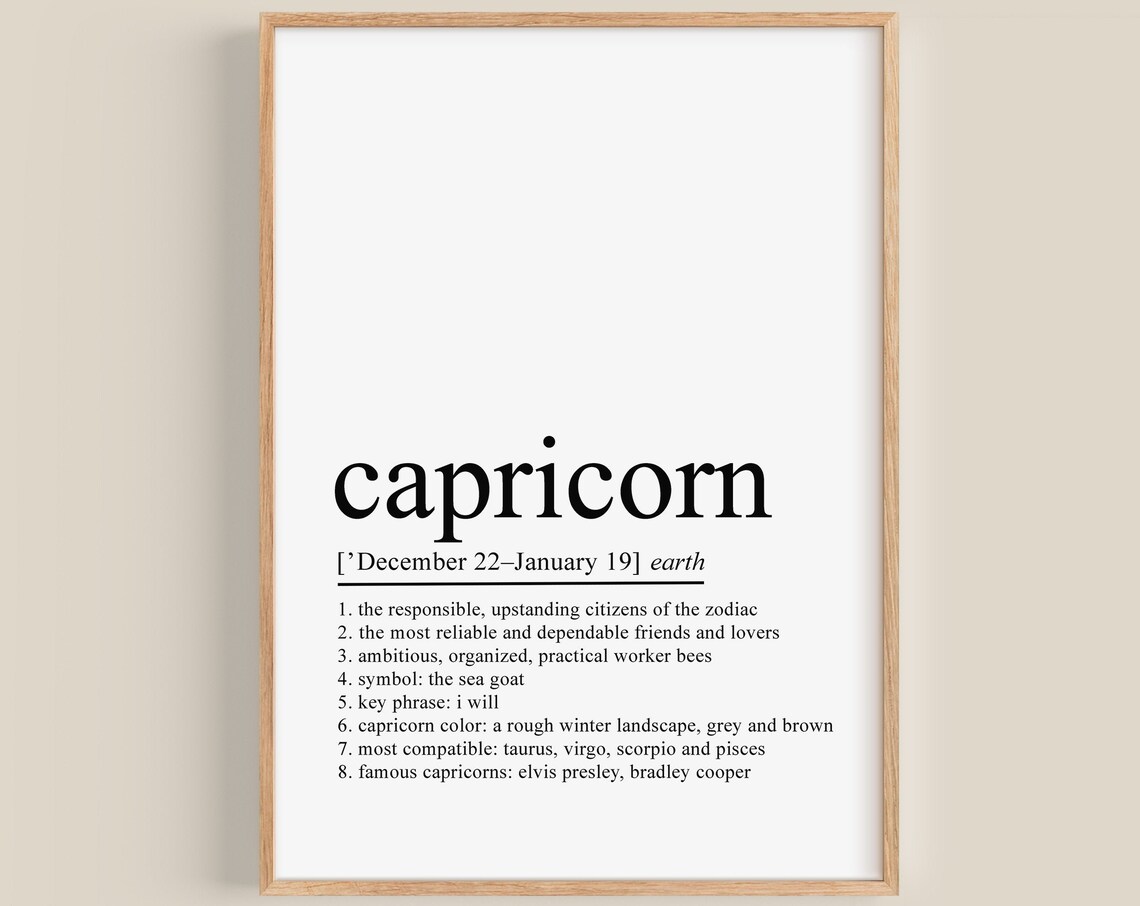 Capricorn Definition Print, Zodiac Gifts Decor