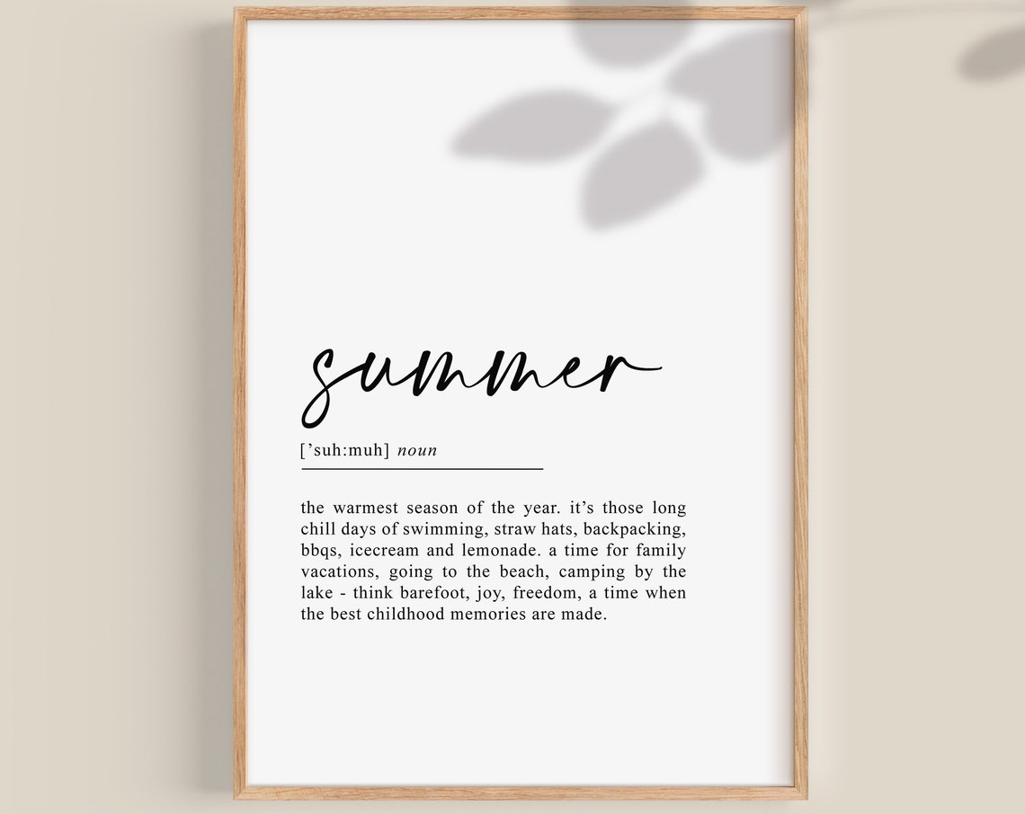 Summer Definition Word Art Dictionary Meaning Typography Poster