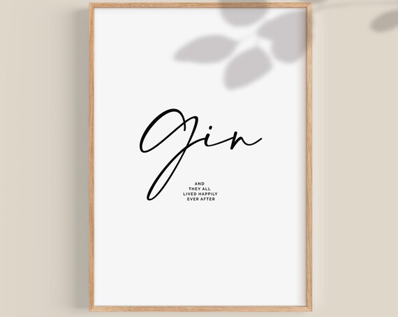 Gin Script Typography Funny Bar Cart Quote Kitchen Wall Decor Poster