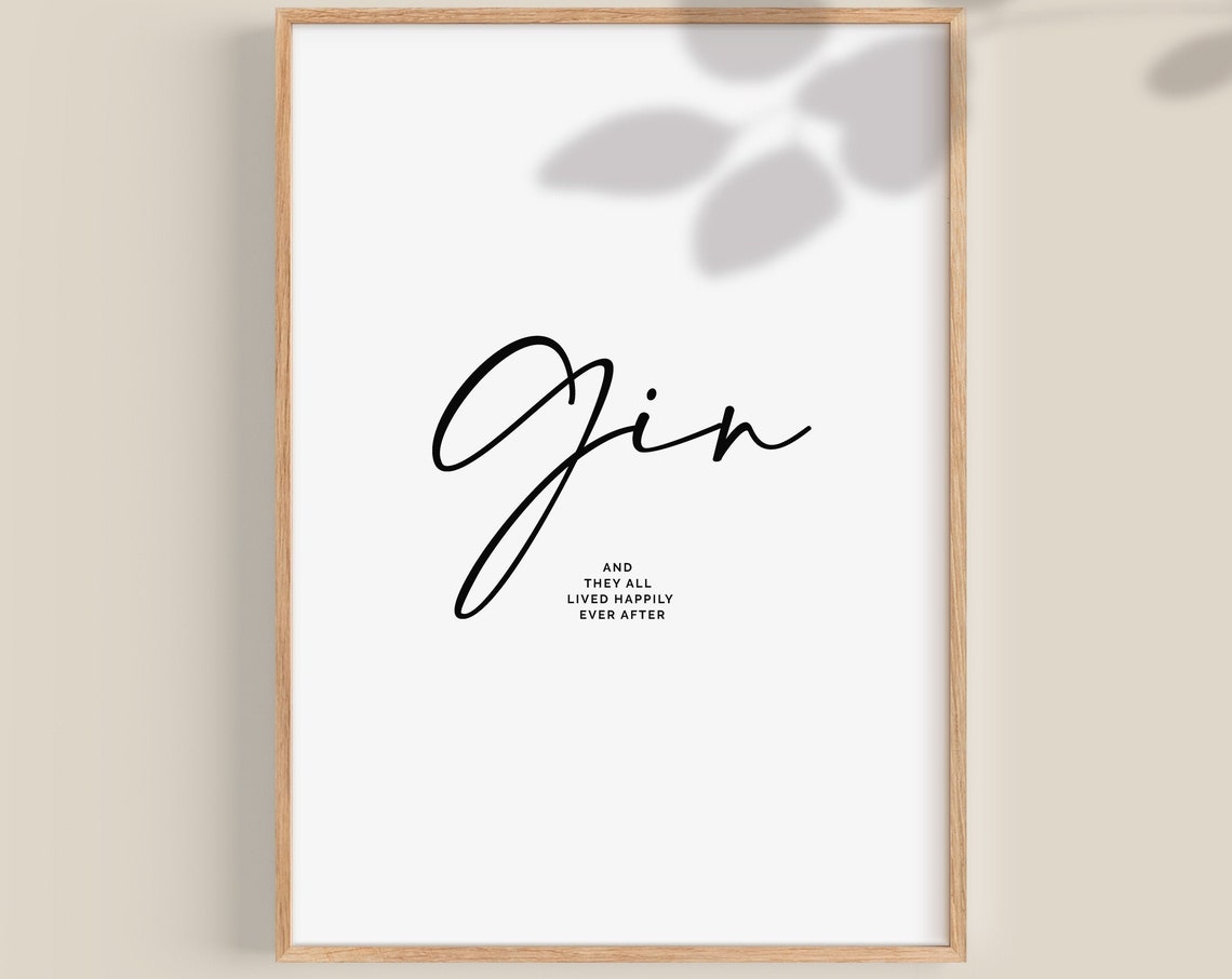 Gin Script Typography Funny Bar Cart Quote Kitchen Wall Decor Poster